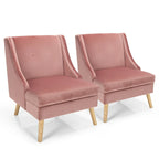 Gymax Set of 2 Swoop Arm Accent Chair Modern Velvet Chair w/ Rubber - See Details