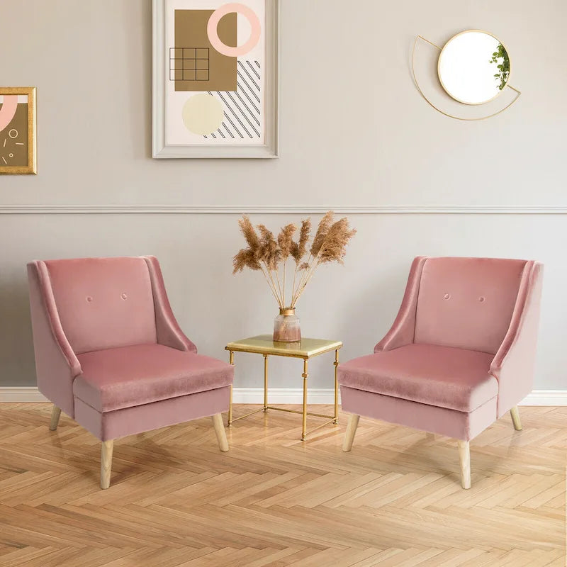 Gymax Set of 2 Swoop Arm Accent Chair Modern Velvet Chair w/ Rubber - See Details