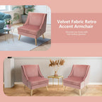 Gymax Set of 2 Swoop Arm Accent Chair Modern Velvet Chair w/ Rubber - See Details