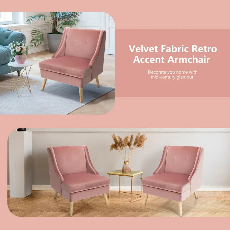 Gymax Set of 2 Swoop Arm Accent Chair Modern Velvet Chair w/ Rubber - See Details
