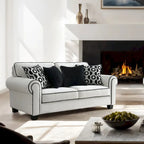 Furniture of America Anastasia Modern White Chenille Loveseat with Accent Pillows