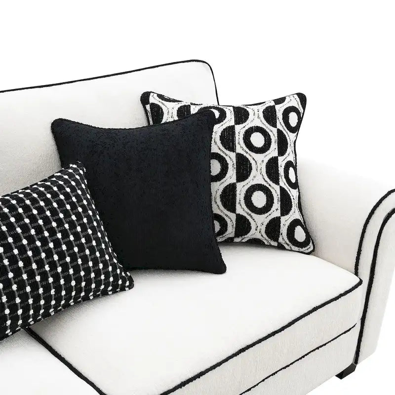 Furniture of America Anastasia Modern White Chenille Loveseat with Accent Pillows