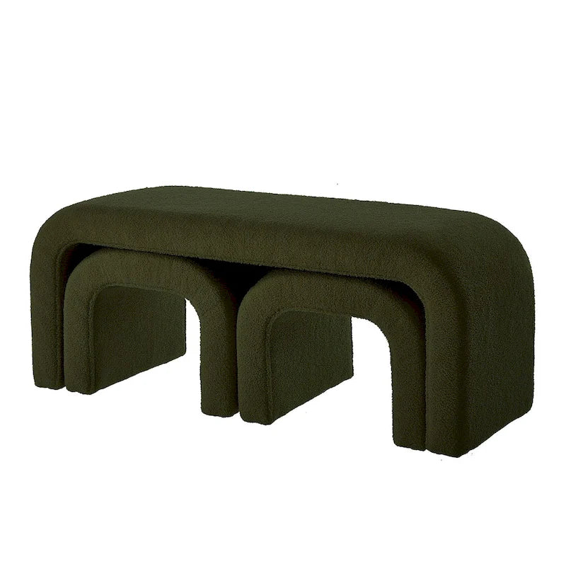 Set of 3 U-Shaped Modern Bench Teddy Ottoman Bench for Entryway, Bedroom End of Bed, Set of 3 Small Sofa Footrest