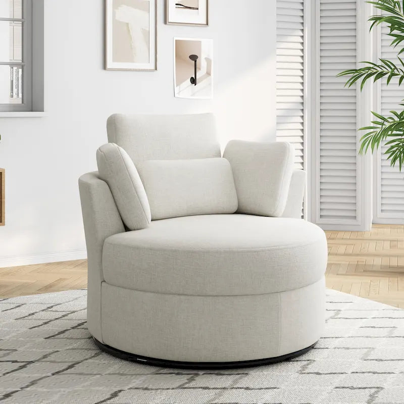 Upholstered Swivel Accent Chair with Wooden Tray Storage Ottoman