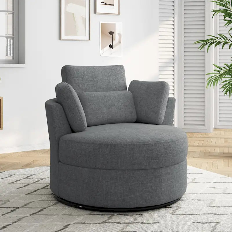Upholstered Swivel Accent Chair with Wooden Tray Storage Ottoman