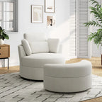 Upholstered Swivel Accent Chair with Wooden Tray Storage Ottoman