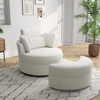 Upholstered Swivel Accent Chair with Wooden Tray Storage Ottoman