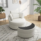 Upholstered Swivel Accent Chair with Wooden Tray Storage Ottoman