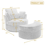 Upholstered Swivel Accent Chair with Wooden Tray Storage Ottoman