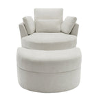 Upholstered Swivel Accent Chair with Wooden Tray Storage Ottoman