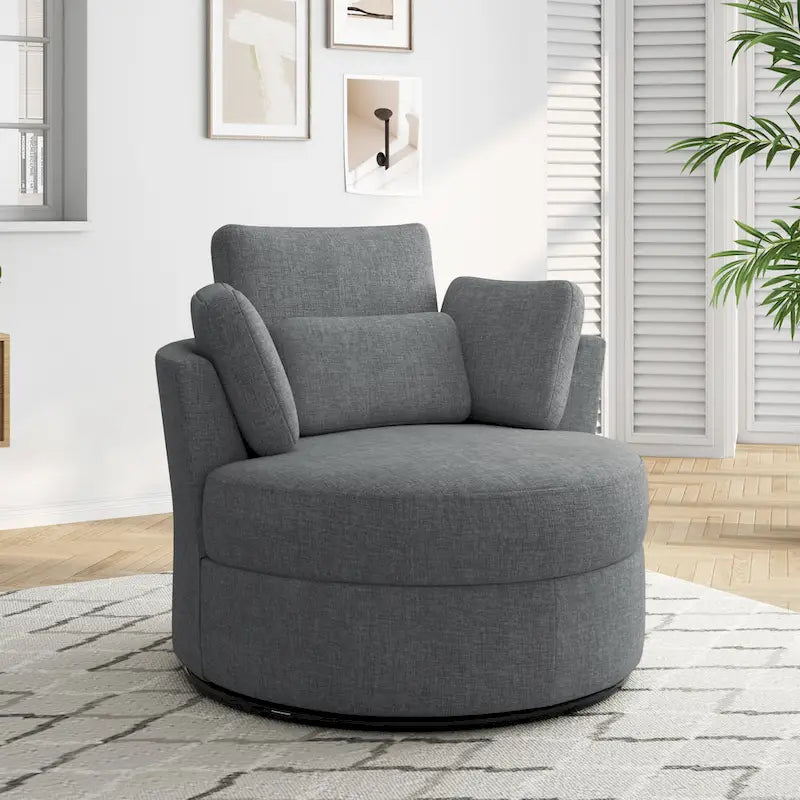 Upholstered Swivel Accent Chair with Wooden Tray Storage Ottoman