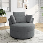 Upholstered Swivel Accent Chair with Wooden Tray Storage Ottoman