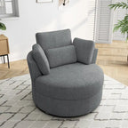 Upholstered Swivel Accent Chair with Wooden Tray Storage Ottoman