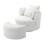 Upholstered Swivel Accent Chair with Wooden Tray Storage Ottoman