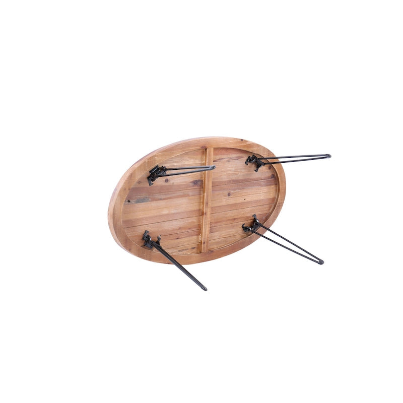 Oval Natural Reclaimed Wood Foldable Cocktail Table - 24.00 x 44.00 x 18.00