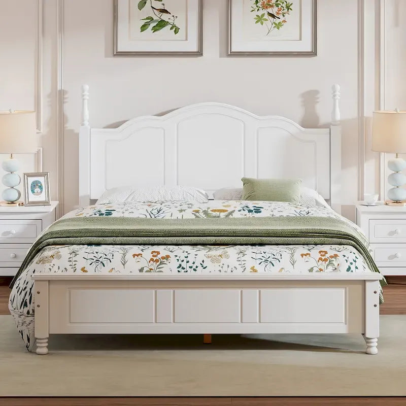 Queen Size Wood Retro Designed Platform Bed
