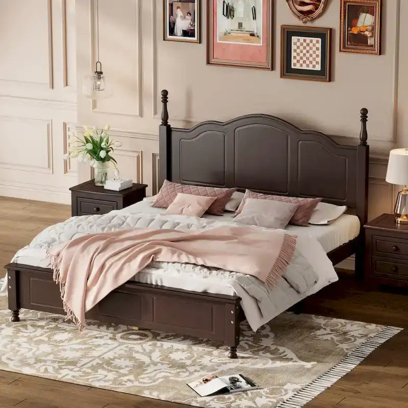 Queen Size Wood Retro Designed Platform Bed