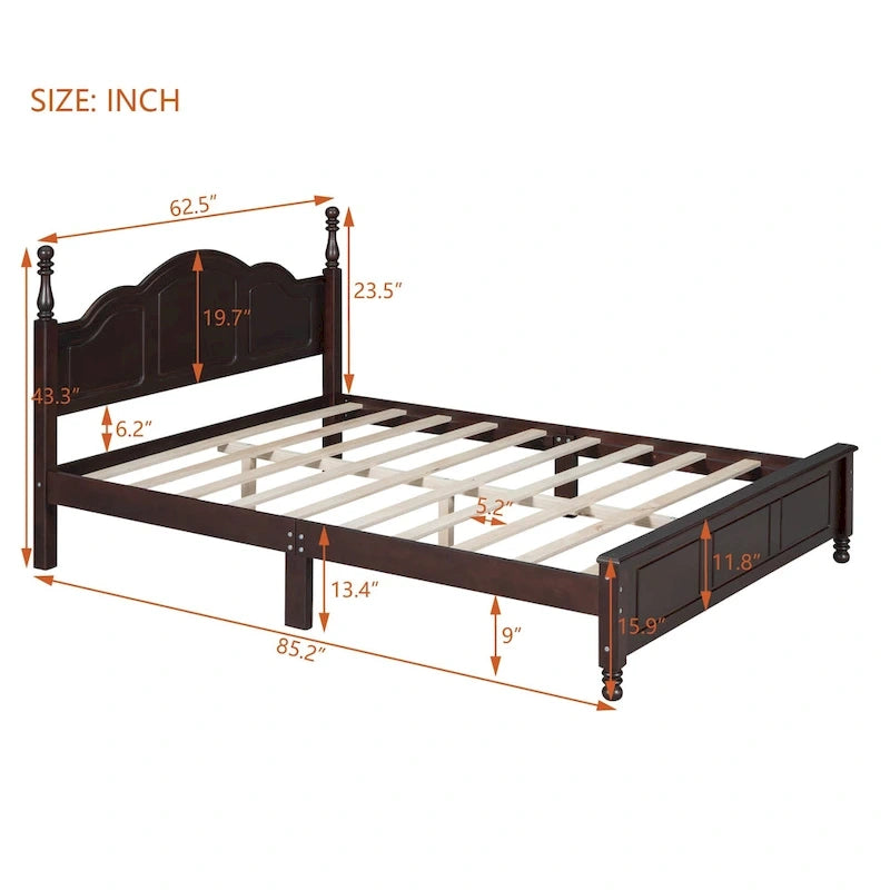 Queen Size Wood Retro Designed Platform Bed