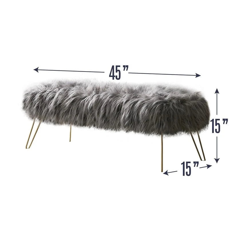 Silver Orchid Nilsson Contemporary Modern Faux Fur Long Bench Ottoman
