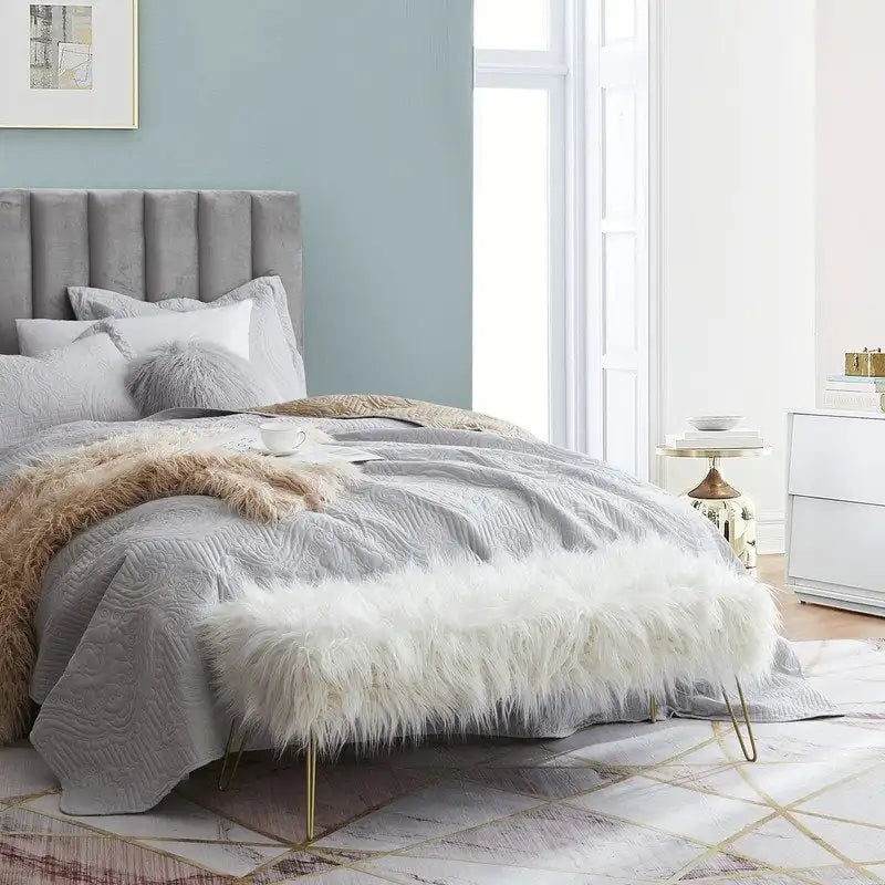 Silver Orchid Nilsson Contemporary Modern Faux Fur Long Bench Ottoman