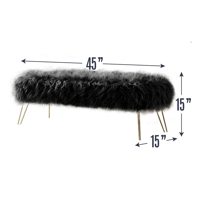 Silver Orchid Nilsson Contemporary Modern Faux Fur Long Bench Ottoman