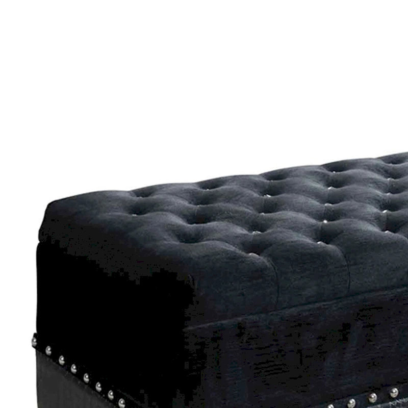 Leatherette Storage Bench with Nailhead Trims and Button Tufted Seat, Black