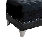 Leatherette Storage Bench with Nailhead Trims and Button Tufted Seat, Black
