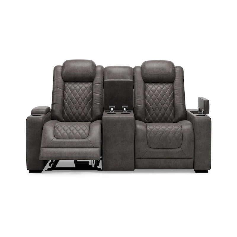 Signature Design by Ashley HyllMont Gray Power Reclining Loveseat with Console - 71.75 W x 39 D x 44 H