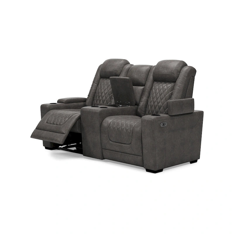 Signature Design by Ashley HyllMont Gray Power Reclining Loveseat with Console - 71.75 W x 39 D x 44 H