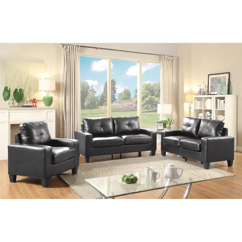 Newbury 58 in. W Flared Arm Faux Leather Straight Sofa - 32L x 58W x 36H