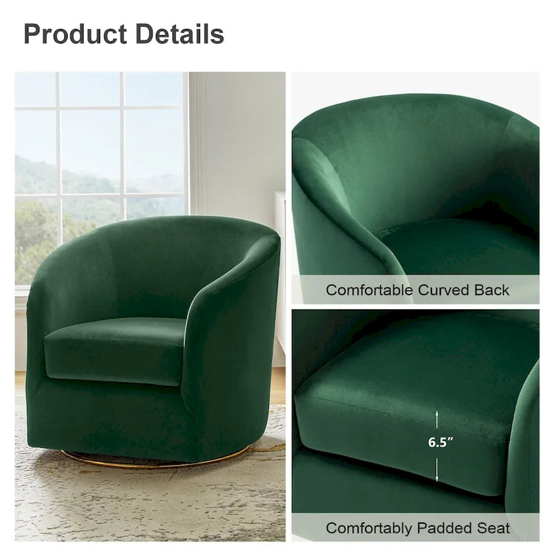 Eleuterio Modern Velvet Curved Swivel Accent Barrel Chair with Metal Base by HULALA HOME