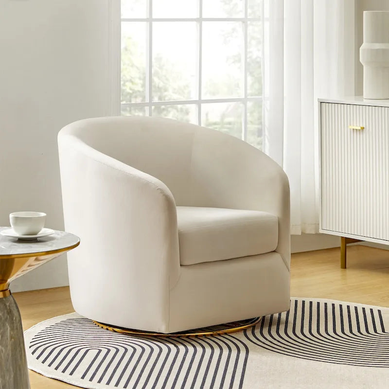 Eleuterio Modern Velvet Curved Swivel Accent Barrel Chair with Metal Base by HULALA HOME