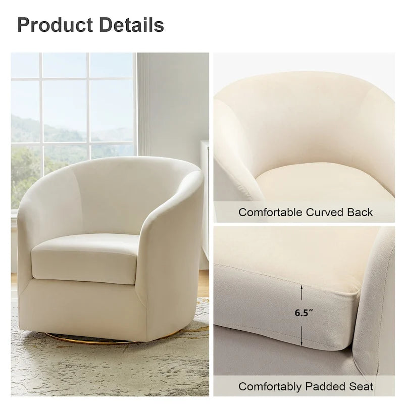 Eleuterio Modern Velvet Curved Swivel Accent Barrel Chair with Metal Base by HULALA HOME