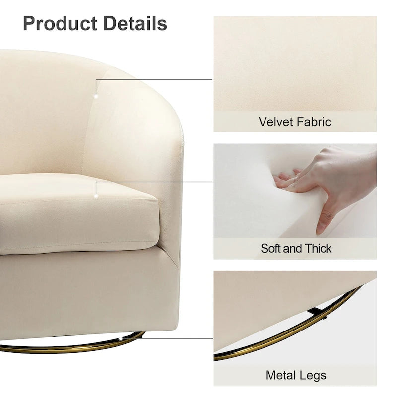 Eleuterio Modern Velvet Curved Swivel Accent Barrel Chair with Metal Base by HULALA HOME