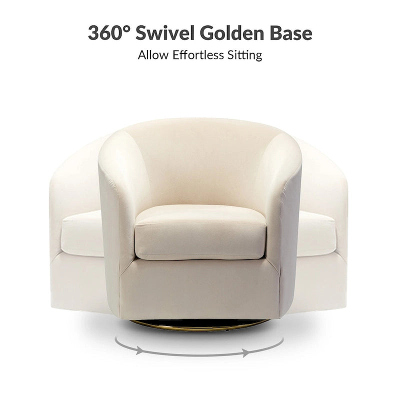 Eleuterio Modern Velvet Curved Swivel Accent Barrel Chair with Metal Base by HULALA HOME