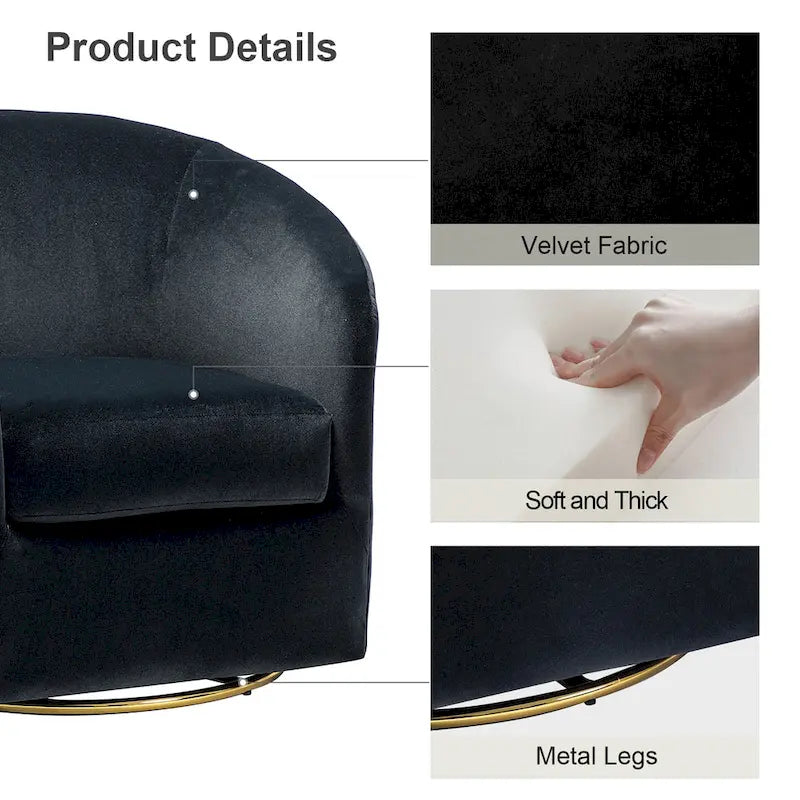 Eleuterio Modern Velvet Curved Swivel Accent Barrel Chair with Metal Base by HULALA HOME