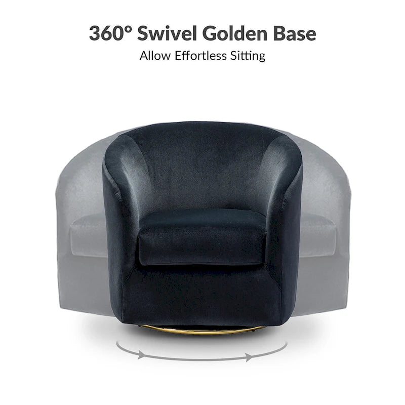 Eleuterio Modern Velvet Curved Swivel Accent Barrel Chair with Metal Base by HULALA HOME