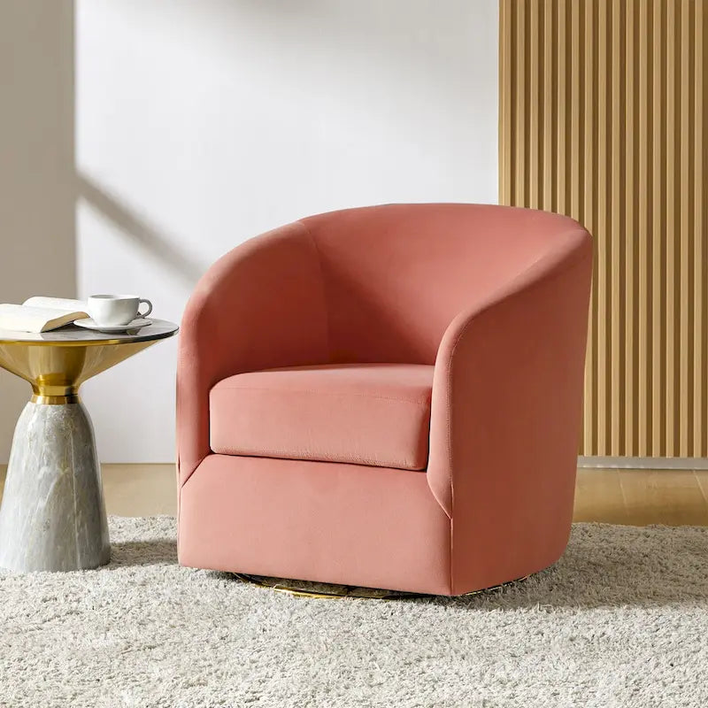 Eleuterio Modern Velvet Curved Swivel Accent Barrel Chair with Metal Base by HULALA HOME