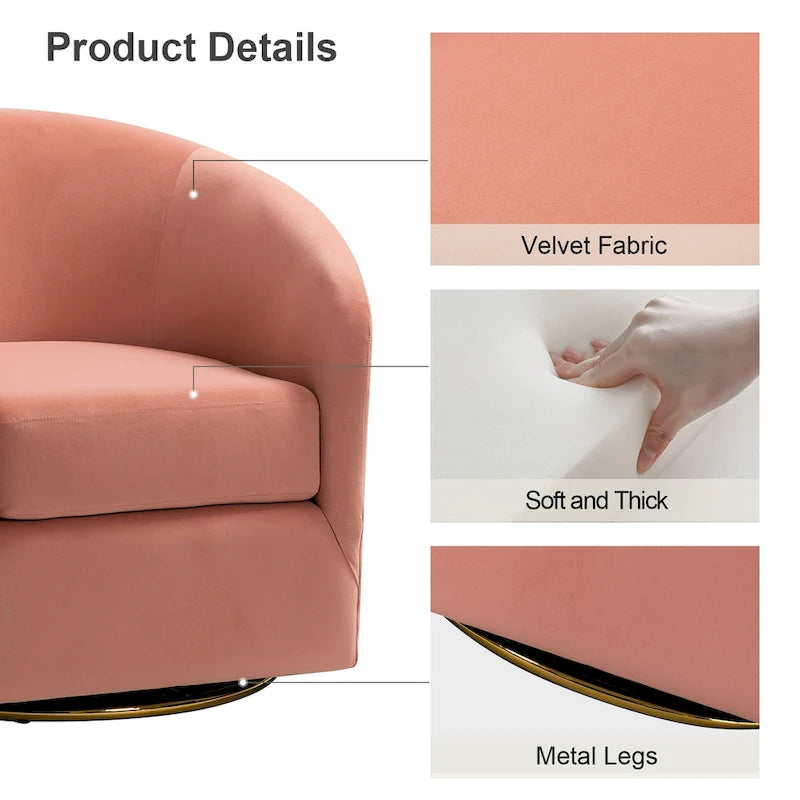 Eleuterio Modern Velvet Curved Swivel Accent Barrel Chair with Metal Base by HULALA HOME