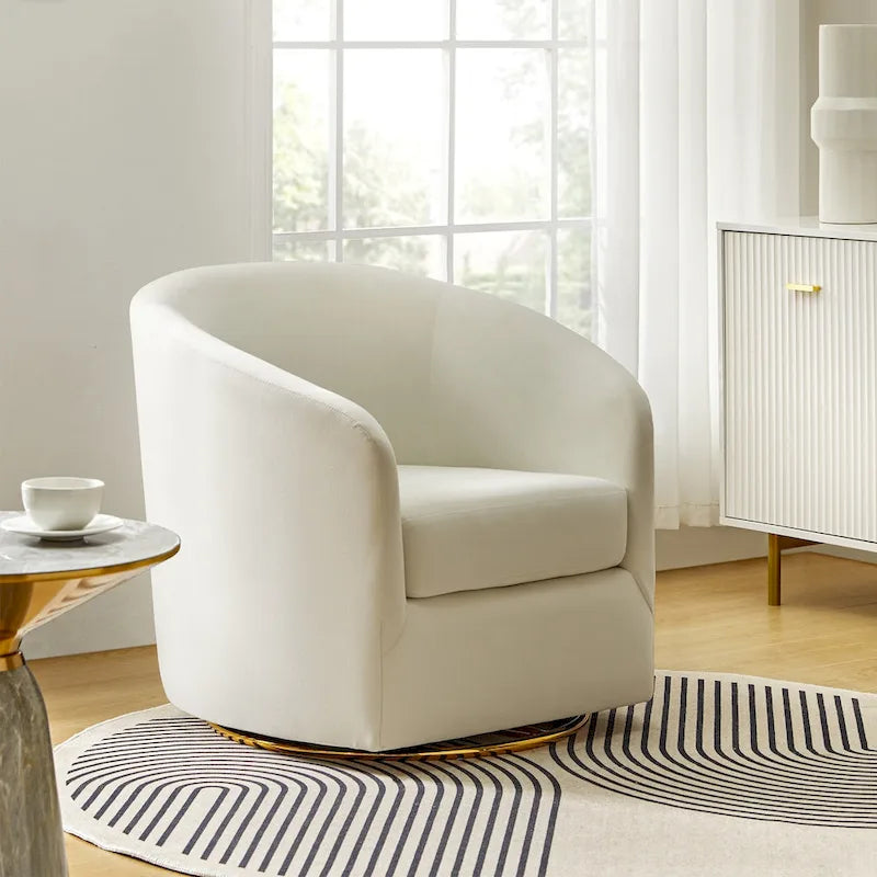 Eleuterio Modern Velvet Curved Swivel Accent Barrel Chair with Metal Base by HULALA HOME