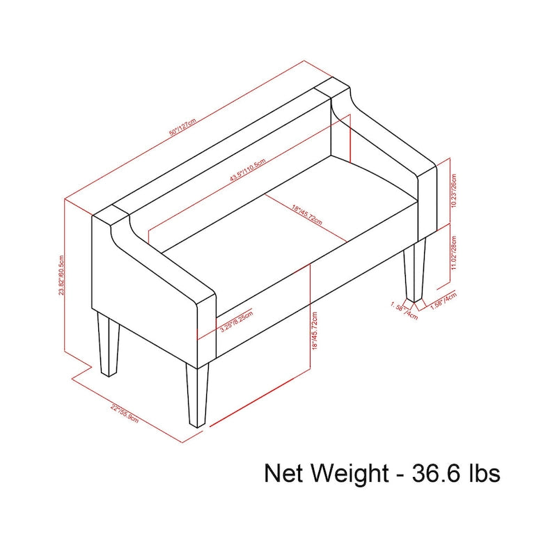 WYNDENHALL Layla 50 inch Wide Contemporary Upholstered Bench - 50x 22x 23.8