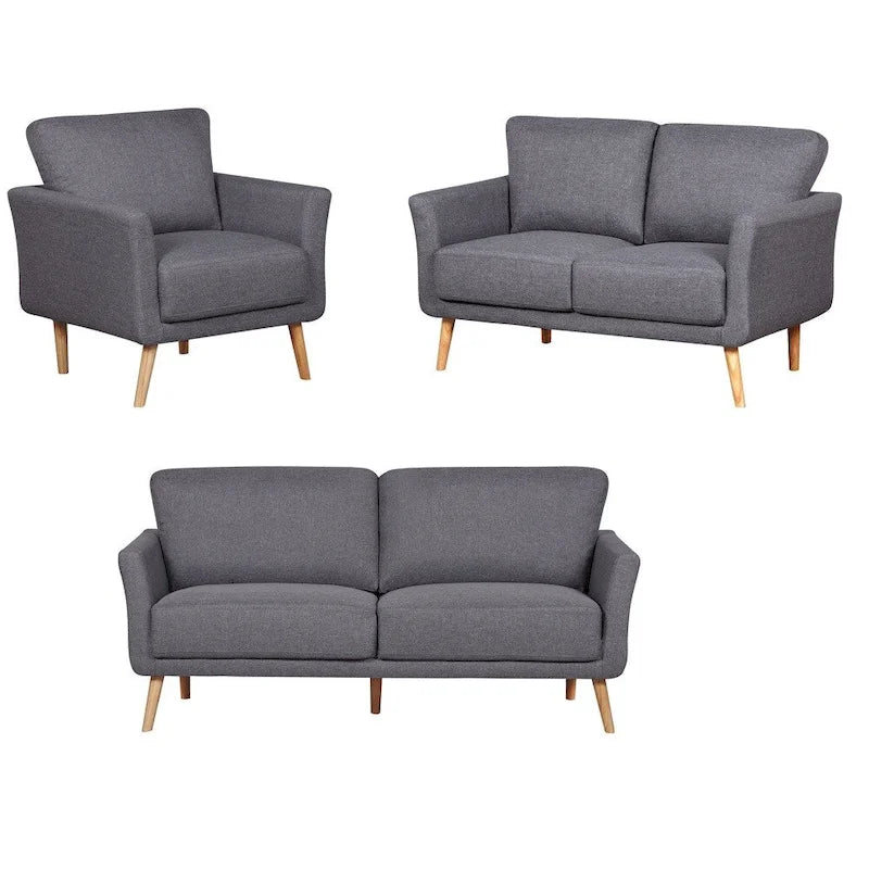 3-Piece Linen Fabric Sofa, Loveseat and Chair Living Room Set