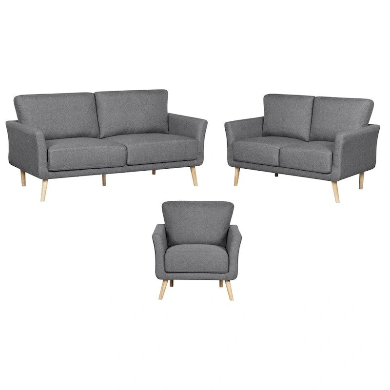 3-Piece Linen Fabric Sofa, Loveseat and Chair Living Room Set