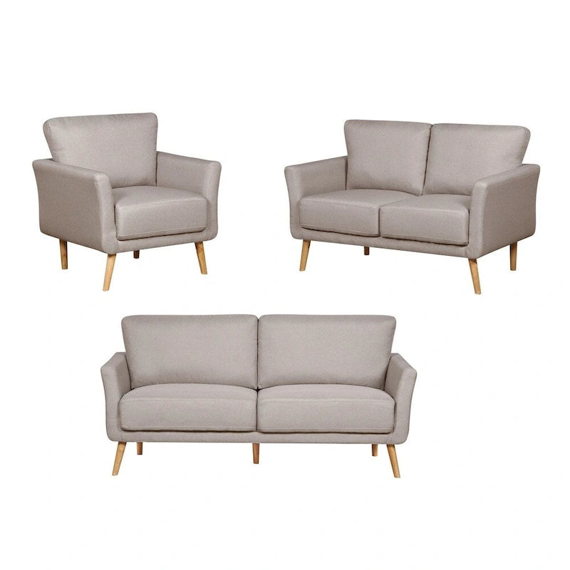 3-Piece Linen Fabric Sofa, Loveseat and Chair Living Room Set