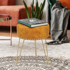 Adeco Round Footstool Ottoman Velvet Dressing Stool Gold Metal Legs
