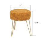 Adeco Round Footstool Ottoman Velvet Dressing Stool Gold Metal Legs