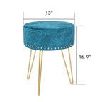 Adeco Round Footstool Ottoman Velvet Dressing Stool Gold Metal Legs