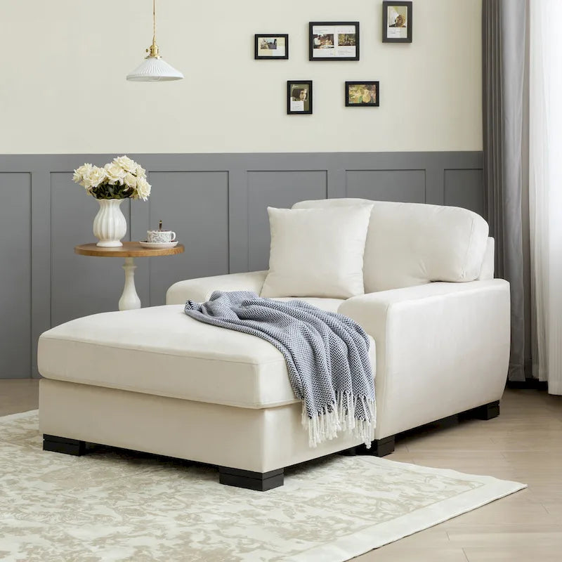 Modern Mid-Century Oversized Chaise Sleeper Sofa with Pillow