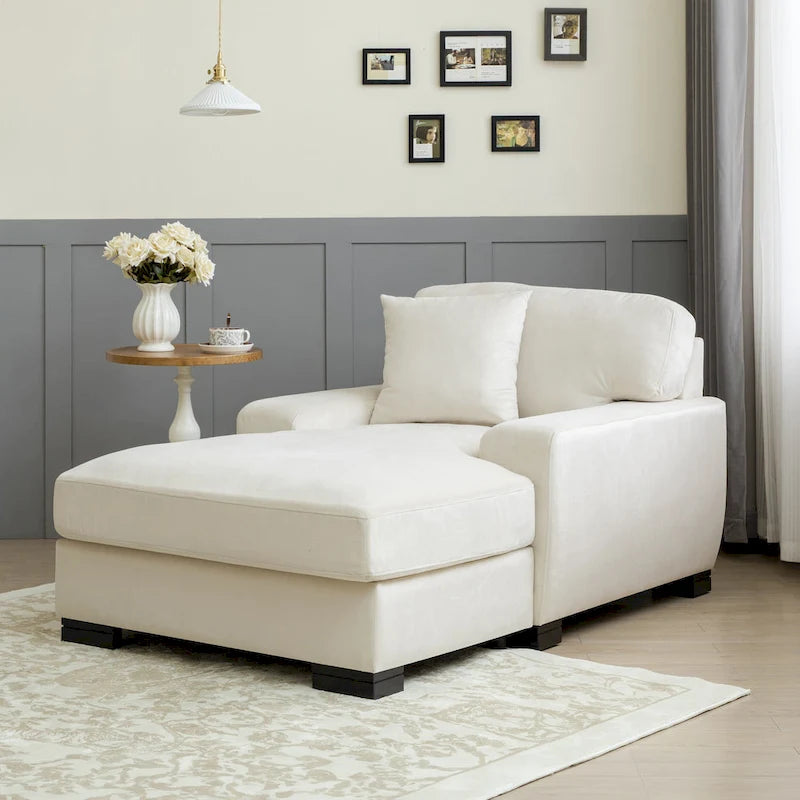 Modern Mid-Century Oversized Chaise Sleeper Sofa with Pillow