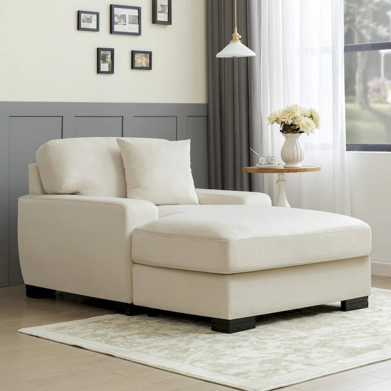 Modern Mid-Century Oversized Chaise Sleeper Sofa with Pillow